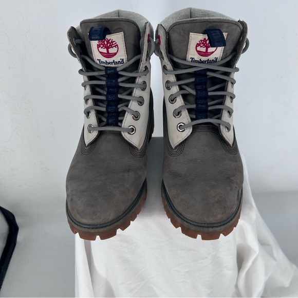 Timberland Roll-Top Boots Women's 7M Gray Cream Canvas Suede Lace-Up some wear - Picture 1 of 11